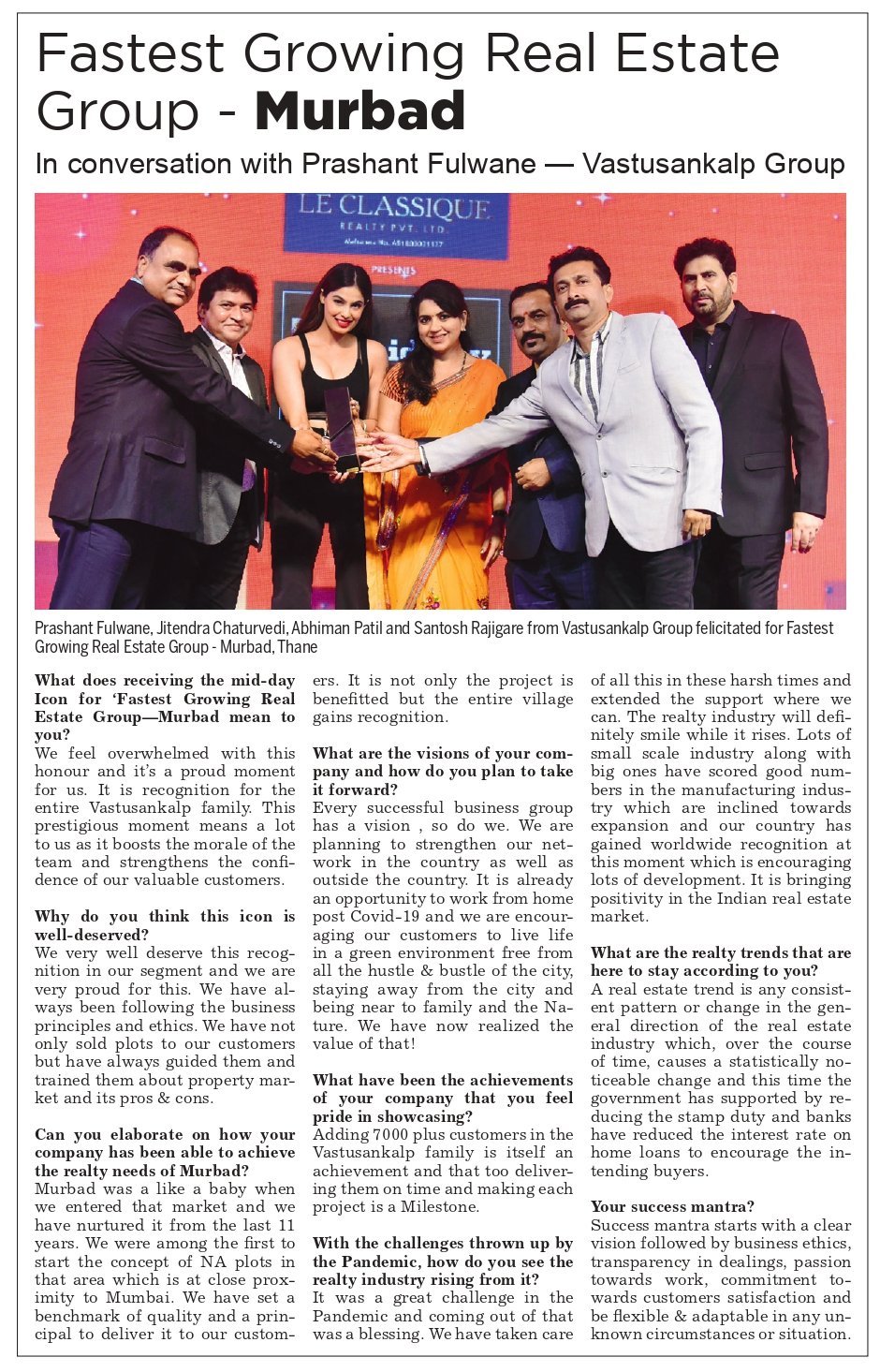 Vastusankalp Group featured questionnaire
